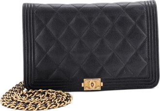 Chanel Borsa a tracolla Boy in pelle Caviar trapuntata con catena - Nero