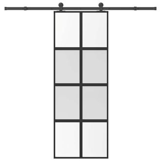 Berkfield Home Sliding Door with Hardware Set 76x205 cm Tempered Glass&Aluminium in Black