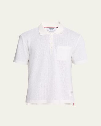 Thom Browne Mens Textured Cotton and Linen Polo Shirt