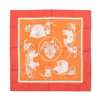 Herm&egrave;s Pre-owned Scarves, female, Orange, Size: ONE SIZE Pre-owned Carre 90 Ex-Libris Silk Scarf