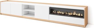 Skraut Home Mueble tv efecto madera blanco roble 310x37x50cm chimenea efecto fuego