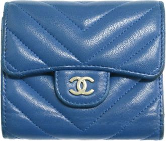 Chanel Blue Leather Wallet (Tri-Fold) (Pre-Owned)
