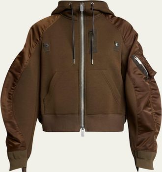 sacai Mixed-Media Zip Hooded Jakcet