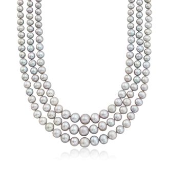 Ross-Simons 6-11.5mm Gray Cultured Pearl Graduated 3-Strand Necklace With 14kt Yellow Gold