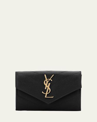 Saint Laurent YSL Monogram Small Flap Wallet in Grained Leather