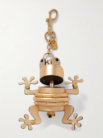 Anya Hindmarch Portachiavi In Pelle Metallizzata E Metallo Dorato Con Borchie Frog - Oro