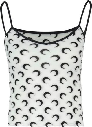 Marine Serre Sleeveless Tops, female, Black, Size: S Moon Printed Jersey Straps Top