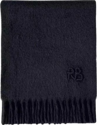 Ruslan Baginskiy Zwarte Franje Logo Sjaal - Dames - Wintersjaals - Zwart - ONE Size - Wol - Accessoires