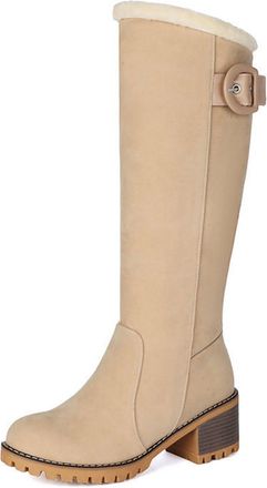 Generic Womens Knee High Boots Warm Stretch Winter Booties Faux Suede Faux Fur Lined Chunky Heel Side Zipper Non-Slip Thermal Snow Boots for Cold Weather