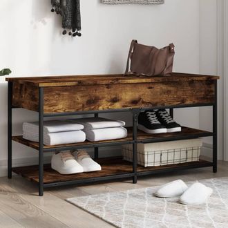 vidaXL Vidaxl - Banco Zapatero Madera Ingenier&iacute;a Roble Ahumado 100x42,5x50 Cm
