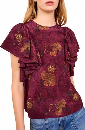 Ulla Johnson Lena Silk Flutter Sleeve Blouse In Red