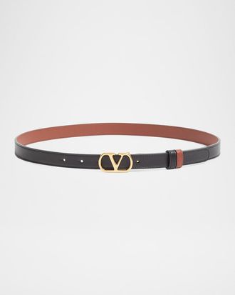 Valentino Garavani VLogo Signature Reversible Shiny Calfskin Belt 20MM