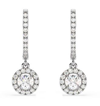 The Diamond Store Ella Lab Diamond Halo Drop Earrings 1.48ct in 18K White Gold F/VS1
