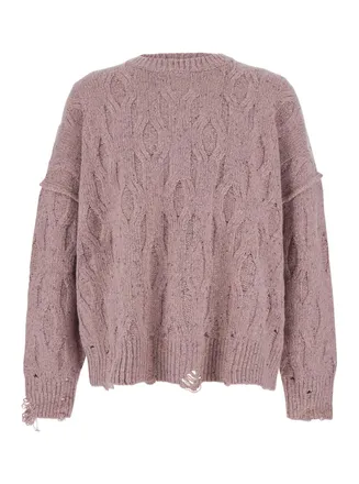 Represent Distressed Cable-Knit Sweater - Pink