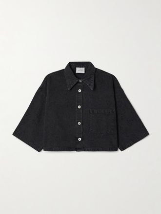 Halfboy Camicia Cropped In Denim Effetto Consumato - Nero