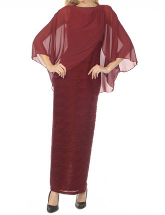 Joseph Ribkoff Chiffon Overlay Ruched Maxi Evening Dress In Merlot