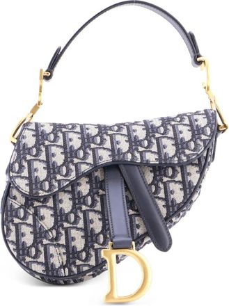 Dior Borsa a spalla Saddle mini in tela con motivo Oblique - Blu