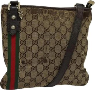 Gucci Pre-owned Canvas gucci-bags - Dames - Vintage Schoudertas - Beige - ONE Size - Leer - Vintage