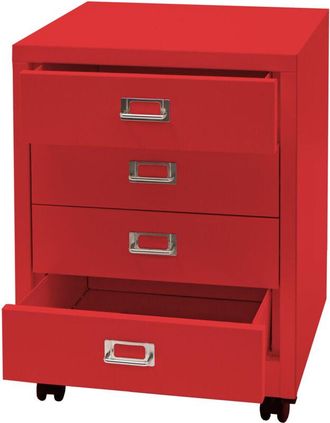 Hhg Hhg - Roll Container 423, Cajonera Armario Archivador De Acero, Metal 55x40x41cm 4 Cajones, Rojo