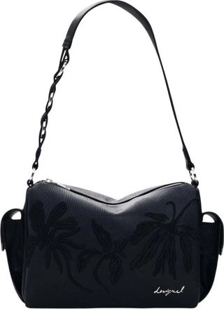 Desigual Handtas met bloemenpatroon- schouderband en meerdere vakken - Dames - Schoudertassen - Zwart - ONE Size - Tassen