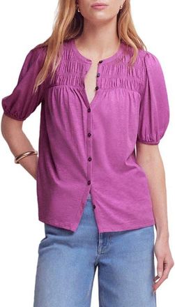 Boden Mya Smocked Short Sleeve Button-Up Shirt in Mulberry at Nordstrom, Size 12
