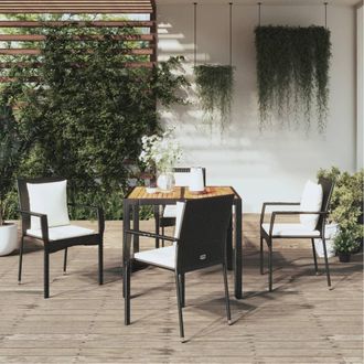 vidaXL Set De Muebles Jard&iacute;n 5 Pzas Con Cojines Rat&aacute;n Sint&eacute;tico Negro Vidaxl