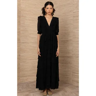 Hale Bob Aulelei Chiffon Solid Dress in Black at Nordstrom, Size X-Small