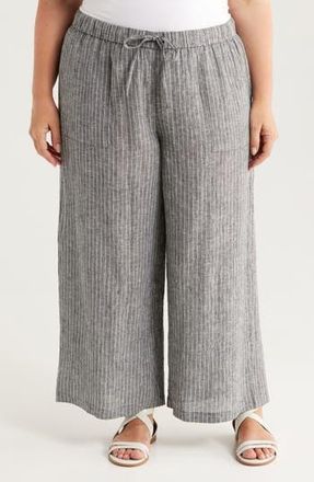 Eileen Fisher Stripe Organic Linen Crop Wide Leg Pants in Black/White at Nordstrom Rack, Size 3X