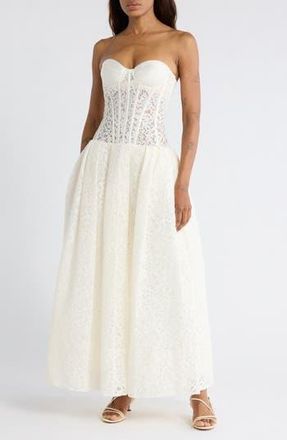 SIMKHAI Evangeline Strapless Bustier Lace Dress in Ivory at Nordstrom Rack, Size 0