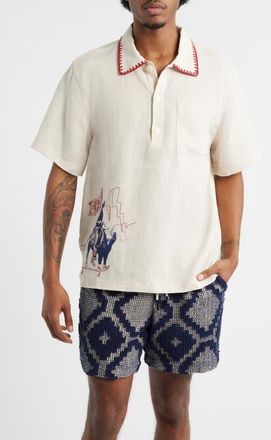 OAS Bronc Girona Short Sleeve Linen Button-Up Shirt in Beige at Nordstrom, Size X-Large