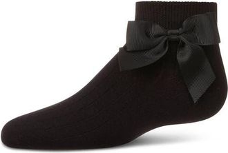 MeMoi Ribbed Bow Anklet Socks in Black at Nordstrom, Size 6-12M