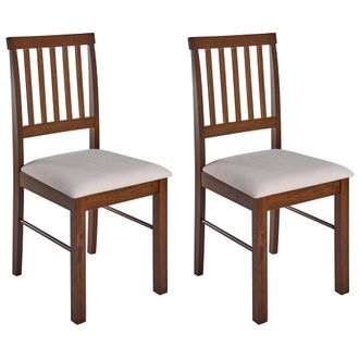 Beliani Conjunto De 2 Sillas De Comedor Tapizadas Madera Marr&oacute;n Oscuro Beige Claro Orono