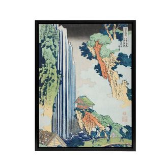 Artery8 Ono Waterfall on Kisokaido Road Framed Canvas Wall Art Print Hokusai in Green | Size: W24 x H32