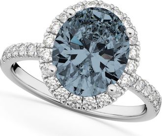 Allurez Oval Cut Halo Gray Spinel & Diamond Engagement Ring 14K in 3.31Ctwhite Gold at Nordstrom, Size 7.5