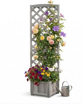Relaxdays Jardinera Relaxdays Con Enrejado, 180 X 55 X 51 Cm, Para Balc&oacute;n Y Jard&iacute;n, Madera De Abeto, Gris