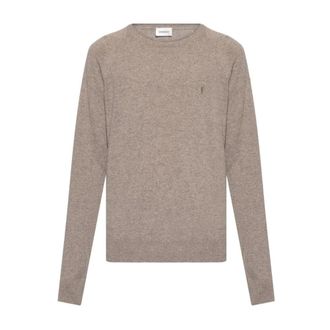 Saint Laurent Raglan Round Neck Taupe Jumper - male - Saint Laurent - Round-neck Knitwear - Beige - S - Knitwear