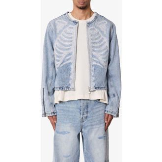 mnml Skeleton Denim Moto Jacket in Washed Blue at Nordstrom, Size Xx-Large