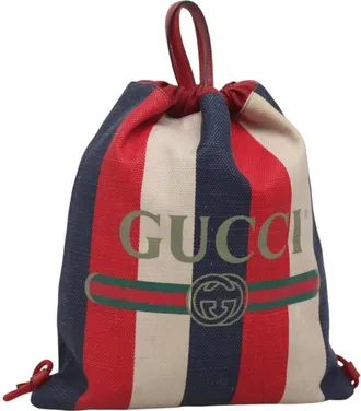 Gucci Logo Drawstring Backpack Striped Canvas Multicolour Canvas Backpack Bag (Pre-Owned)