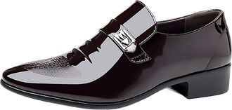 Generic Mens Premium Patent Leather Dress Shoes for Business Wedding and Formal Events, Breathable Slip-On Design with Metallic Accents(Brown,10.5 UK)