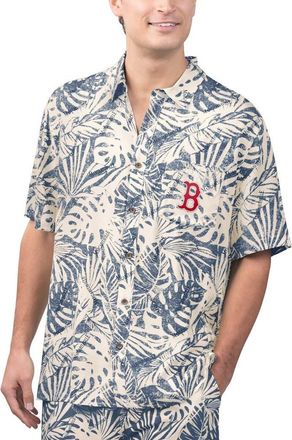 Margaritaville Mens Margaritaville Navy Boston Red Sox Monstera Print Party Button-Up Shirt at Nordstrom, Size Small