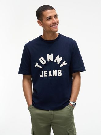 Tommy Hilfiger Mens Tommy Jeans Distressed Logo T-Shirt - Dark Blue - XXL