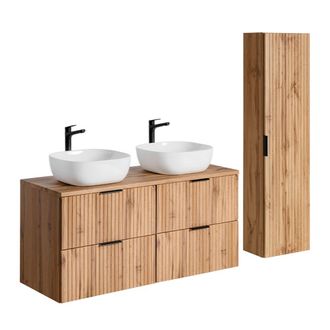 Petits Meubles Set mueble lavabo 120 cm y columna estratificado marr&oacute;n