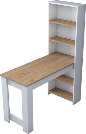 Calicosy Mesa De Cocina Con Estante De Almacenamiento Integrado Blanco Y Decorado En Madera L120 Cm