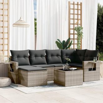 vidaXL Vidaxl - Set De Sof&aacute;s De Jard&iacute;n 7 Piezas Con Cojines Rat&aacute;n Pe Gris