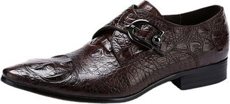 Generic Mens Pointed Toe Formal Shoes Patent Leather Office Dress Shoes with Buckle Low Block Heel Business Shoe,Brown,6.5 UK