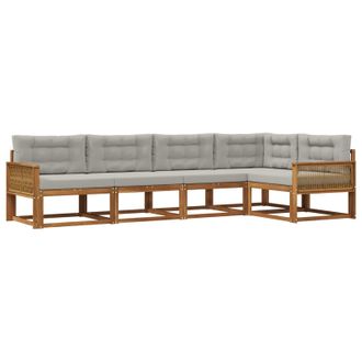 vidaXL Conjunto De Sof&aacute;s De Exterior 5 Pcs Natural Y Gris Claro Vidaxl