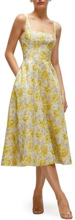 The Dessy Group Golden Metallic Floral Midi Cocktail Dress in Golden Yellow at Nordstrom, Size 24W