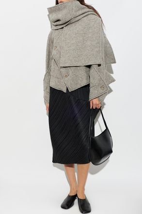 Issey Miyake Oversized Short Jacket With Detachable Scarf, Womens, Grey