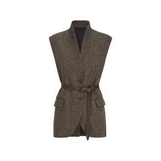 Brunello Cucinelli Herringbone Belted Vest