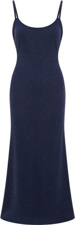 Elisabetta Franchi Abr 0567E2 Lange Jacquard Satijnen Jurk - Dames - Avondkleed - Blauw - L - Satijn - Kleedjes